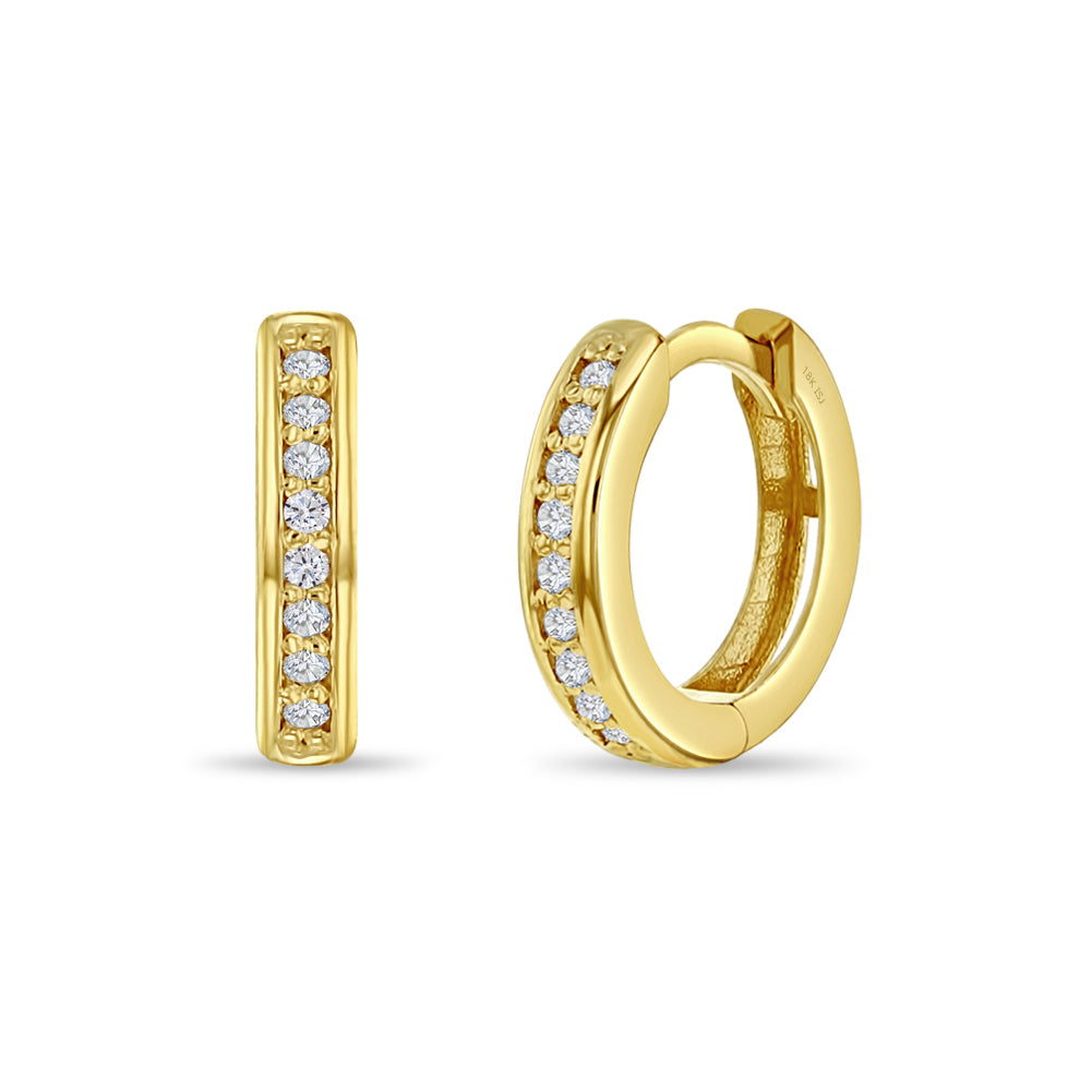 18k Gold Clear CZ Huggie 7mm Toddler / Kids / Girls Earrings Hoop