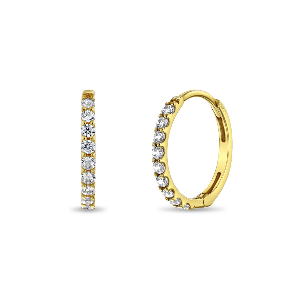 18k Gold Clear Jeweled CZ Huggie 9mm Toddler / Kids / Girls Earrings