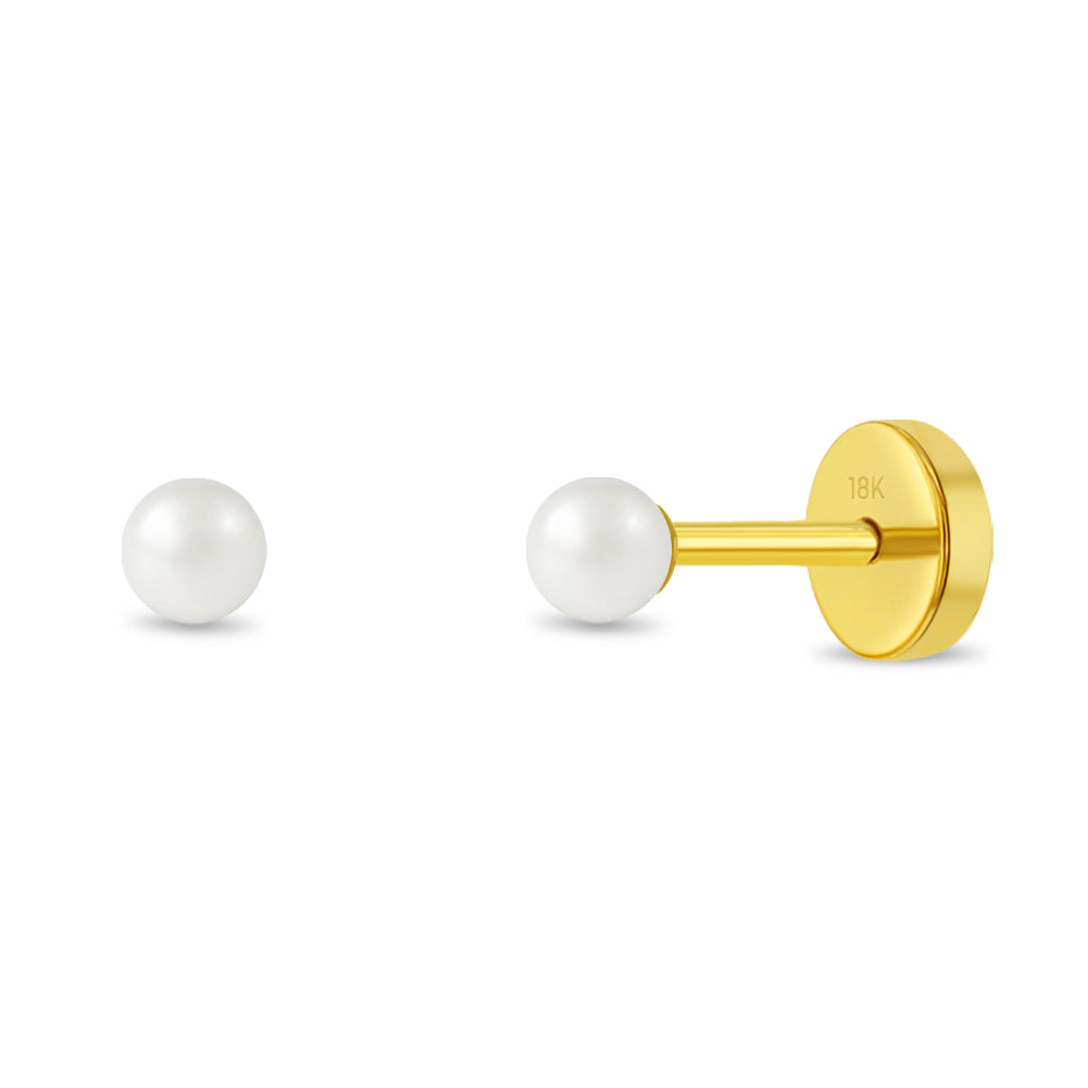 18k Gold Freshwater Cultured Pearl Baby / Toddler / Kids Earrings Safety Push Back