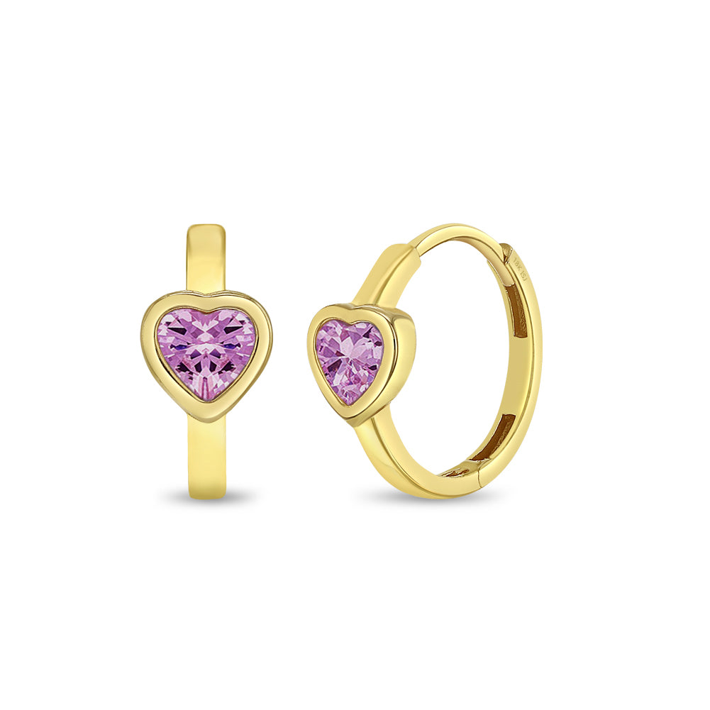18k Gold Sparkling Heart Kids / Children's / Girls Earrings Hoop