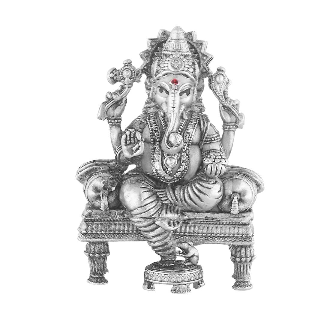 Silver Idol of Ganesha On Patla. Antique Look God Idol