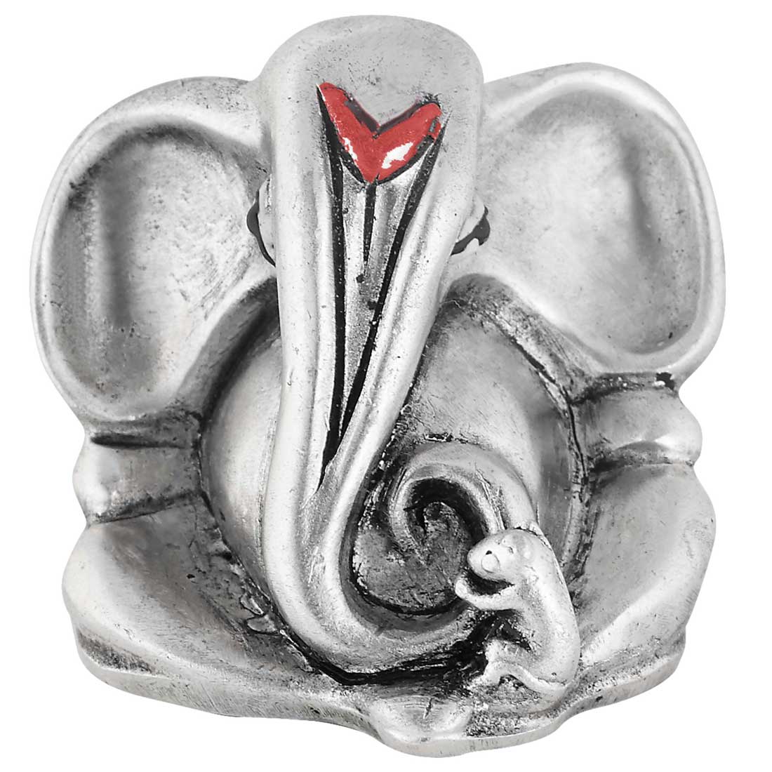 Silver Ganesha Murti With Long Trunk. Antique Look God Ganesh Idol