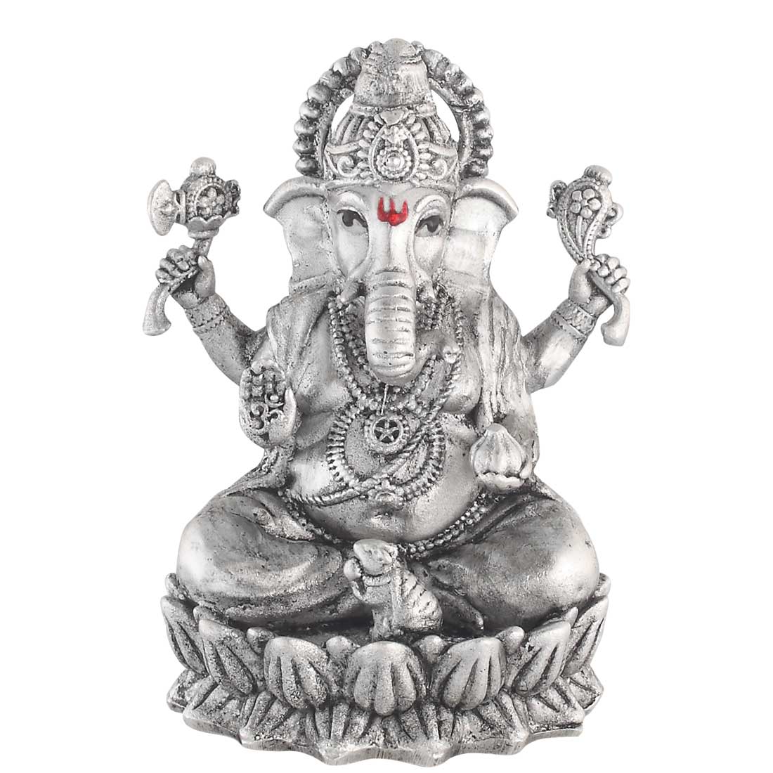 Silver Ganesha with Mouse Antique Look God Idol