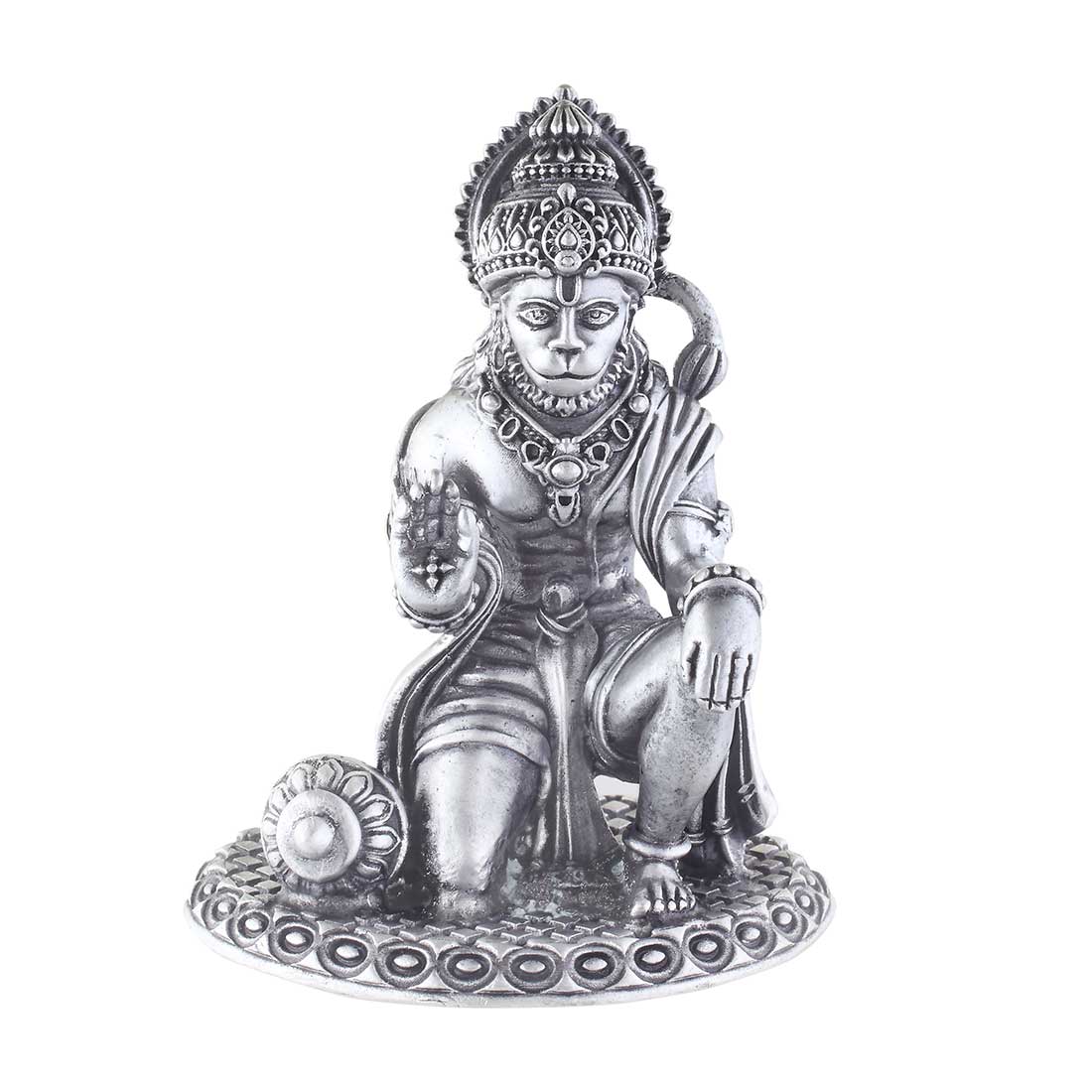 Silver Hanuman Murti for Car Dashboard , Home & Office Use . Made in Pure 925 Solid Chandi Metal Idol of Bajrang Bali
