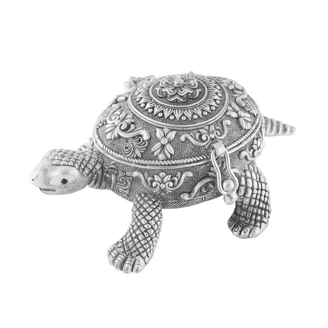 Silver Decorative Tortoise with Intricate Floral Engravings Kumkum (sindoor) Dabbi