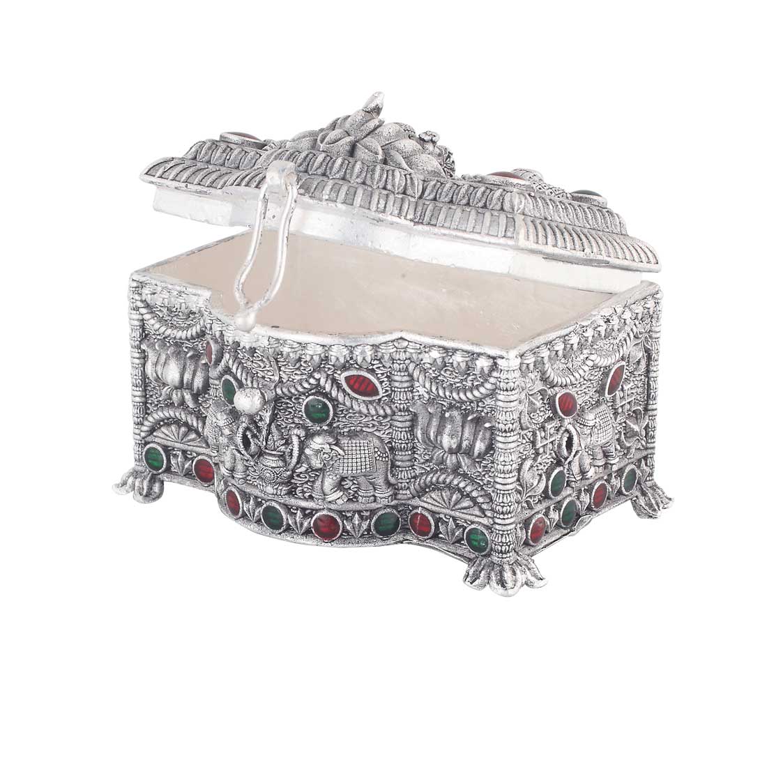Silver Decorative Kumkum (sindoor) Dabbi With Maa Laxmi Design