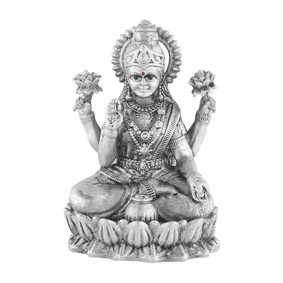 Silver Laxmi Idol for Car Dashboard, Home & Office Antique Look