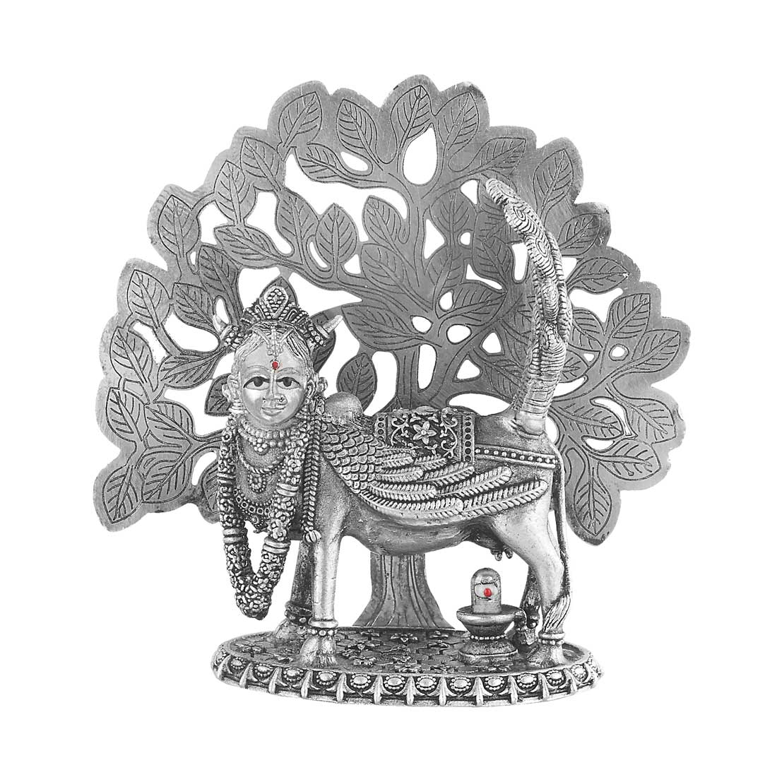Silver 925 Surabhi Kamdhenu Cow With Shivling Idol
