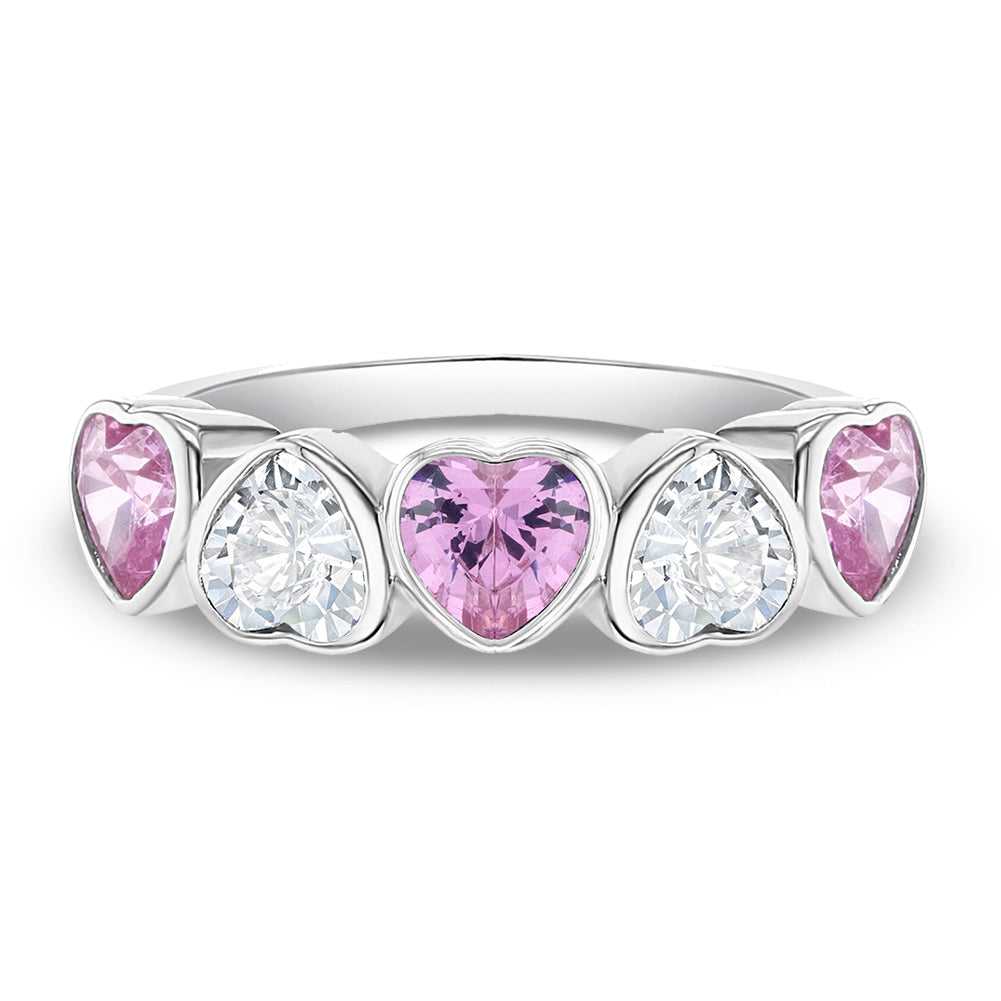 Bezel CZ Hearts Size 2-5 Baby / Toddler / Kids Ring - Sterling Silver