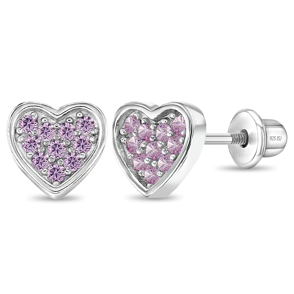 Heart Full of Gems CZ Baby / Toddler / Kids Earrings Screw Back - Sterling Silver