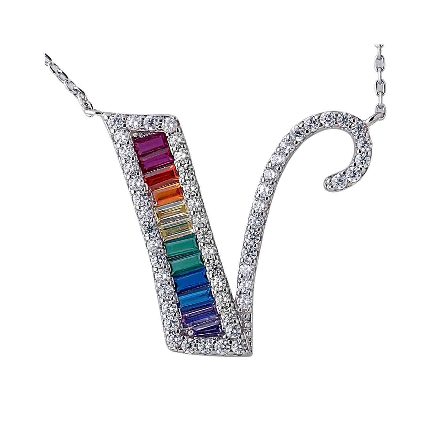 Alphabet V 925 Silver Pendant With Chain