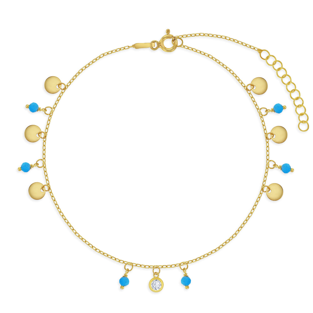 Turquoise Dangle Preteen / Teen Anklet 7.5-9.5 - Sterling Silver