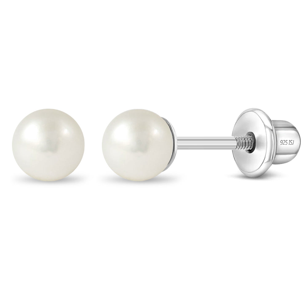 Classic Freshwater Cultured Pearl 3-5mm Kids / Children's / Girls Earrings Screw Back - Sterling Silver