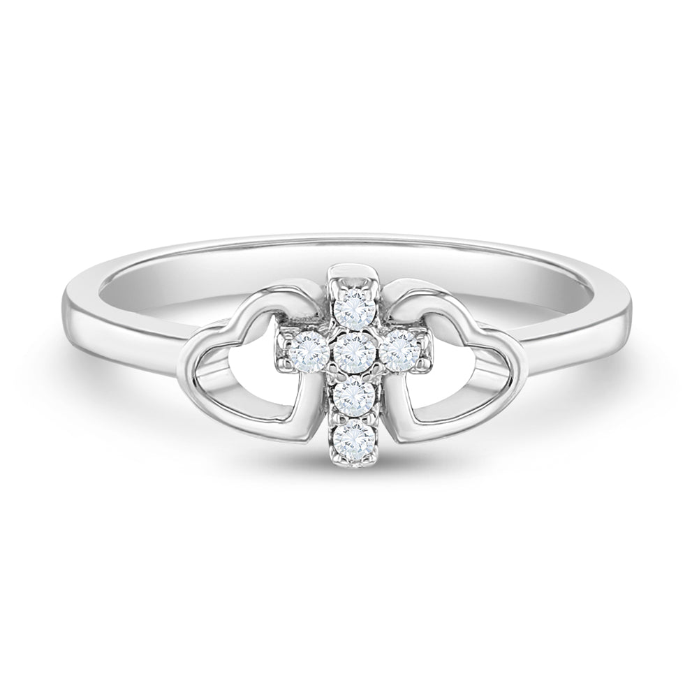CZ Cross & Hearts Size 2-5 Baby / Toddler / Kids Ring Religious - Sterling Silver