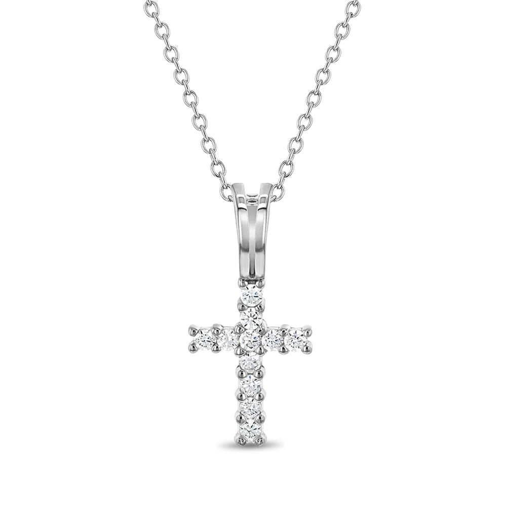 CZ Cross 14mm Toddler/Kids/Girls Necklace Religious - Sterling Silver