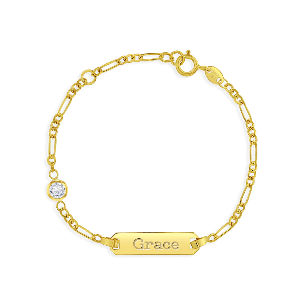 14k Gold Tag ID With Simulated Birthstone CZ 4.5