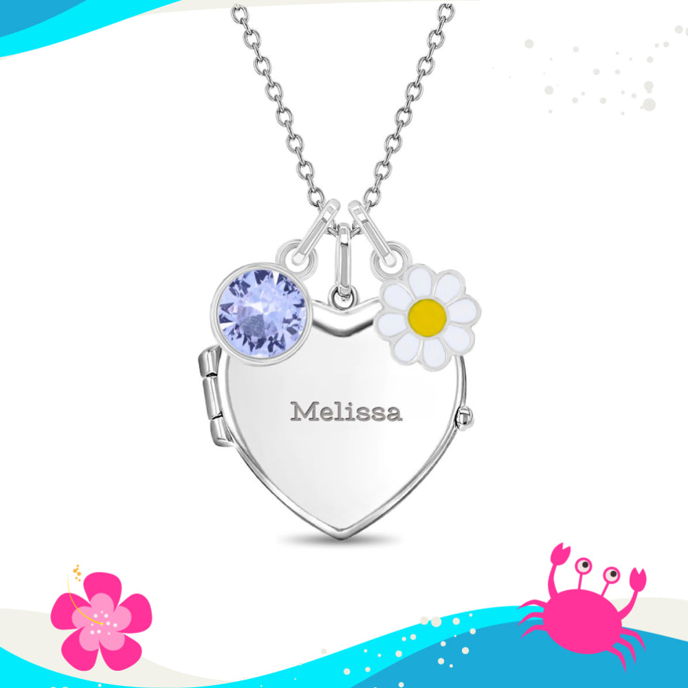 Whimsical Daisy Kids / Teen Heart Pendant/Necklace With Charms - Sterling Silver