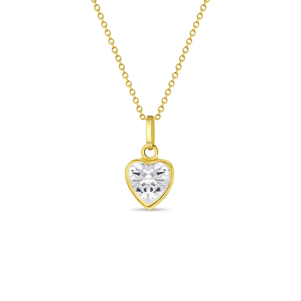 14k Gold Glimmering Simulated Birthstone Heart Kids / Children's / Girls Pendant/Necklace