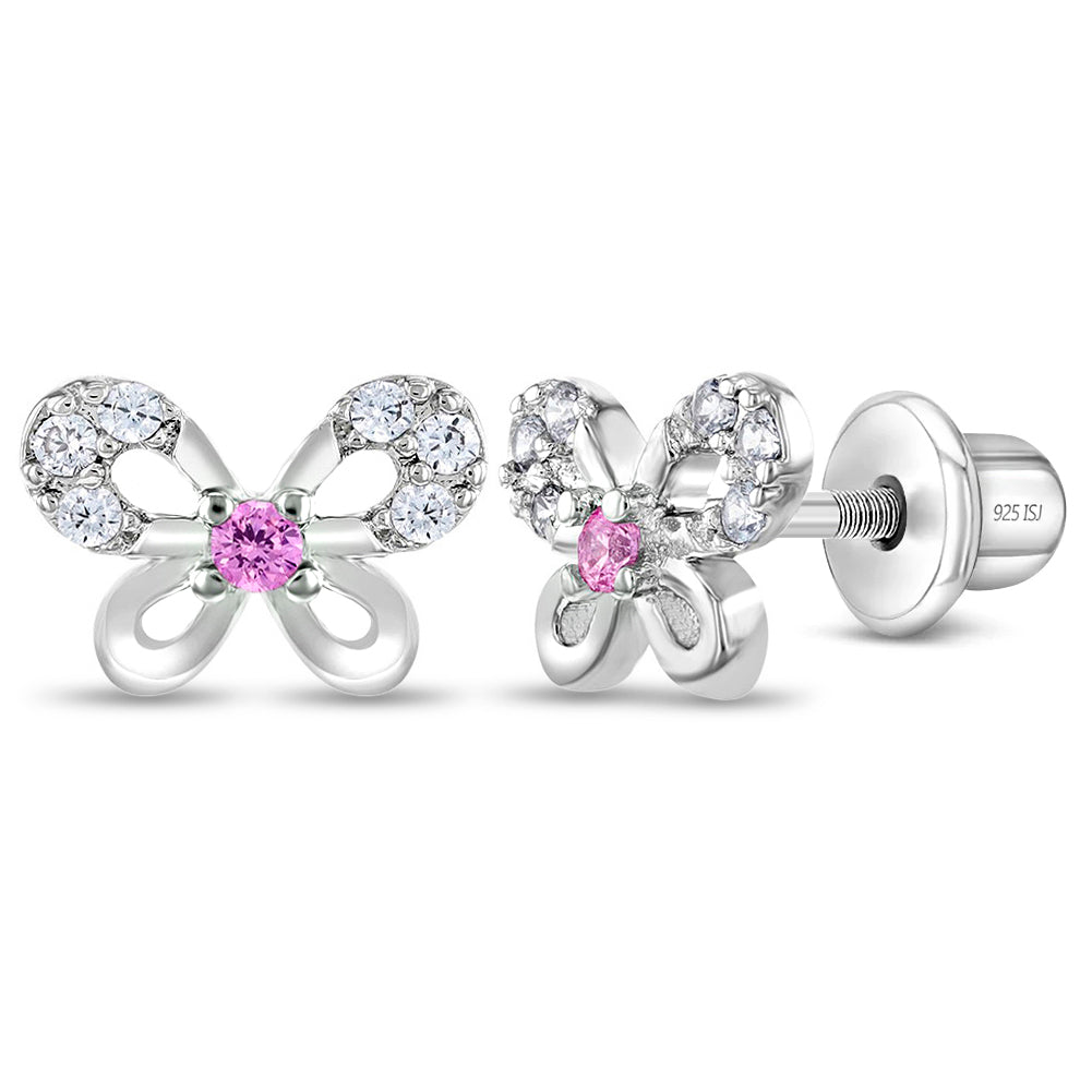 Petite Jeweled Butterfly Baby / Toddler / Kids Earrings Screw Back - Sterling Silver