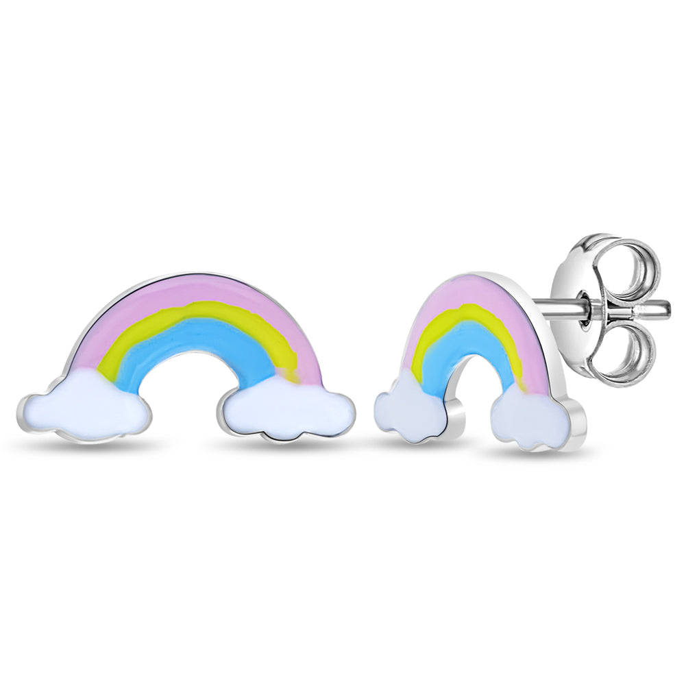 In The Clouds Rainbow Kids / Children / Girls Earrings Enamel - Sterling Silver