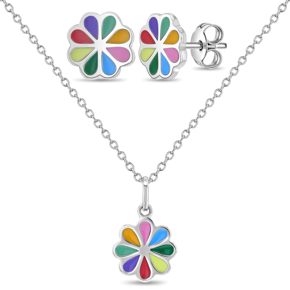 Vibrant Floral Kids / Children's / Girls Jewelry Set - Sterling Silver