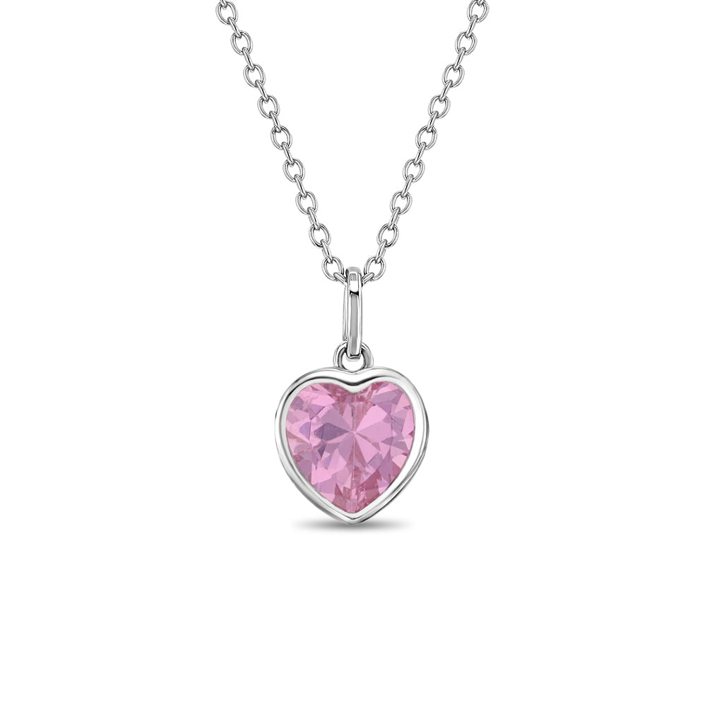 CZ Birthstone Heart Kids / Children's / Girls Pendant/Necklace - Sterling Silver