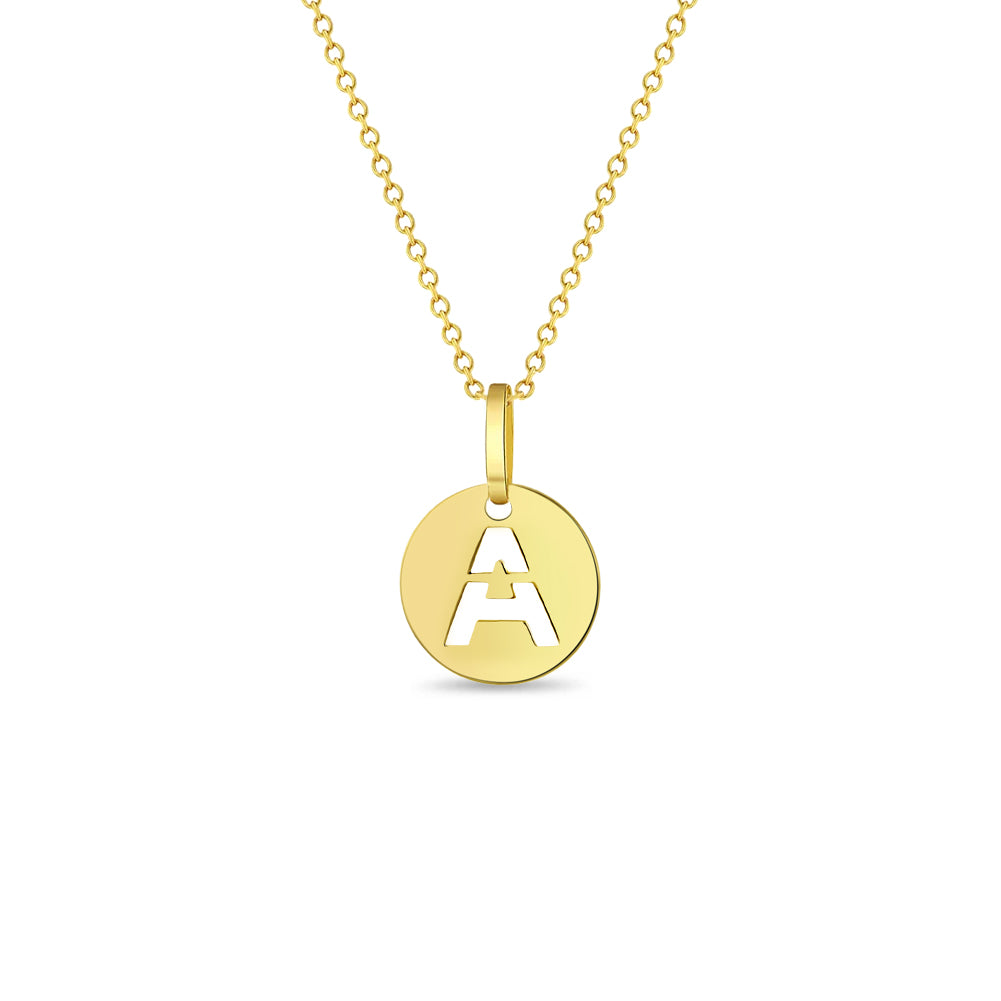14k Gold Round Initial Cut Out Letter Kids / Teen Pendant/Necklace