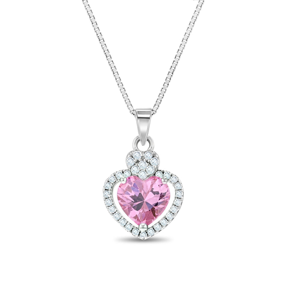 Royal CZ Heart & Gem Kids / Children's / Girls Pendant/Necklace - Sterling Silver