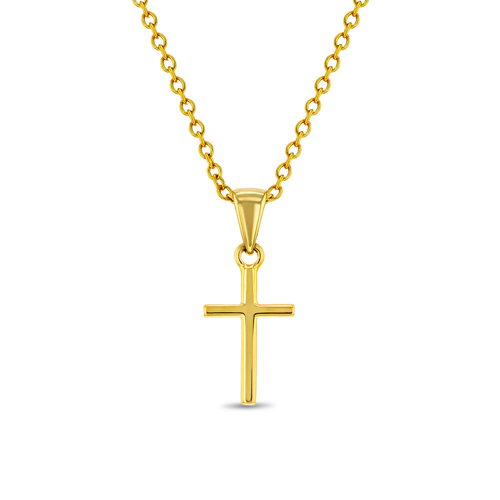 Tiny Cross 12mm Toddler / Kids / Girls Pendant/Necklace Religious - Gold Plated Sterling Silver