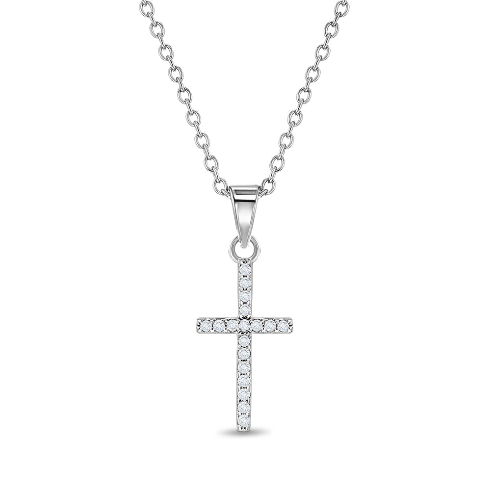 Cubic Zirconia Religious Cross Kids / Children's / Girls Pendant/Necklace - Sterling Silver