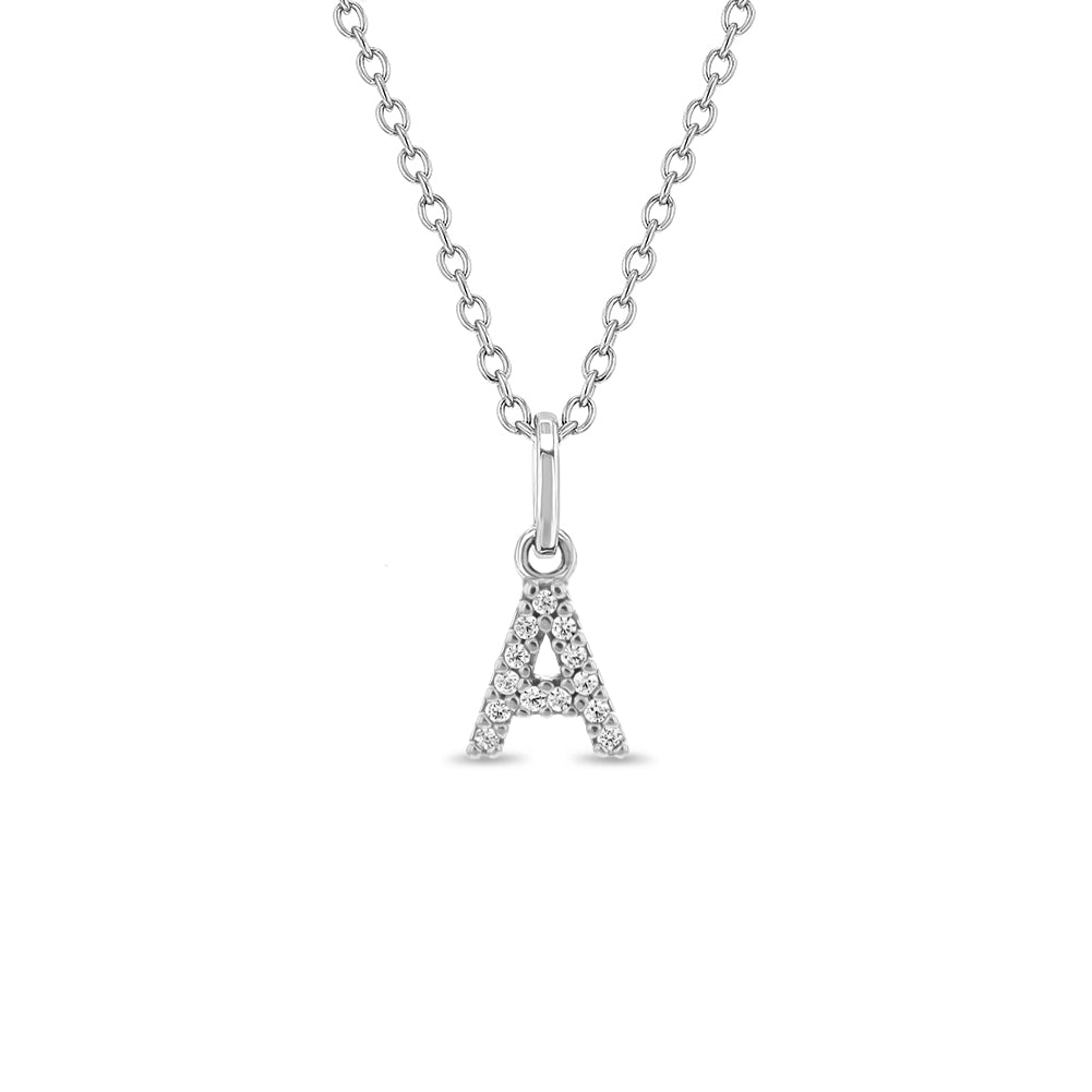 Cubic Zirconia Letter Kids / Teen Pendant/Necklace - Sterling Silver