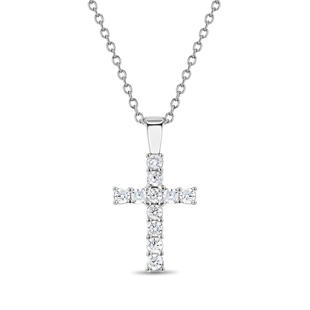 CZ Cross 16mm Toddler/Kids/Girls Necklace Religious - Sterling Silver