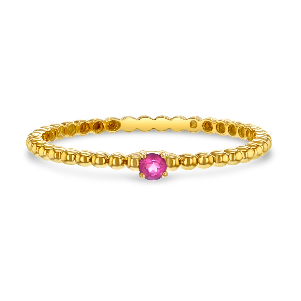 14k Gold Beaded Ring Pink Cubic Zirconia Women's Ring