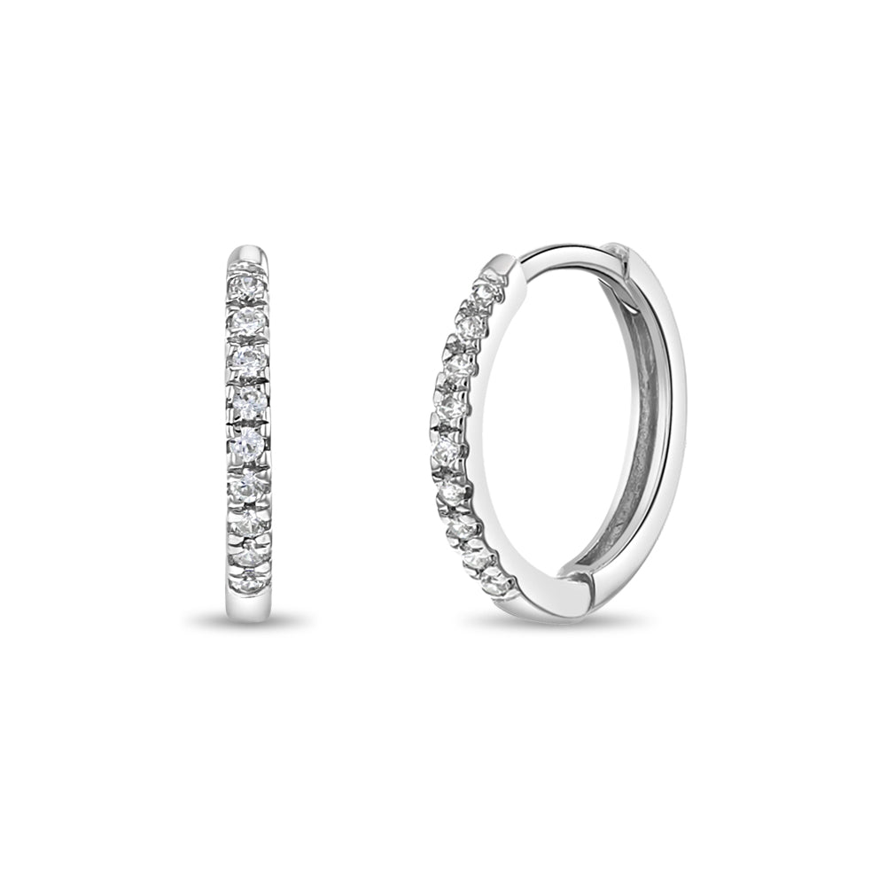 14k White Gold Clear CZ Encrusted 10mm Toddler / Kids / Girls Earrings Hoop