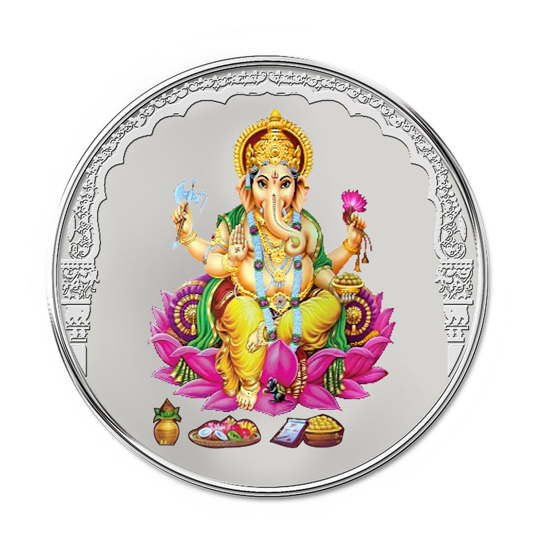 Colour Silver 999 Purity Ganesh Coin for Pooja, 10 g