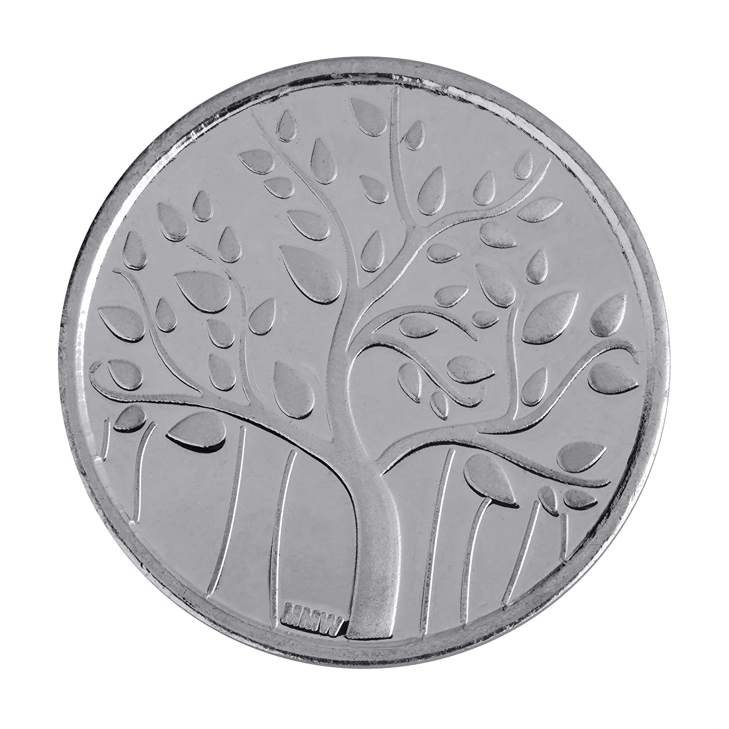 CARATCAFE Pure Silver Coin 999 Purity Coin 10 Grams Tree Embossed For Pooja