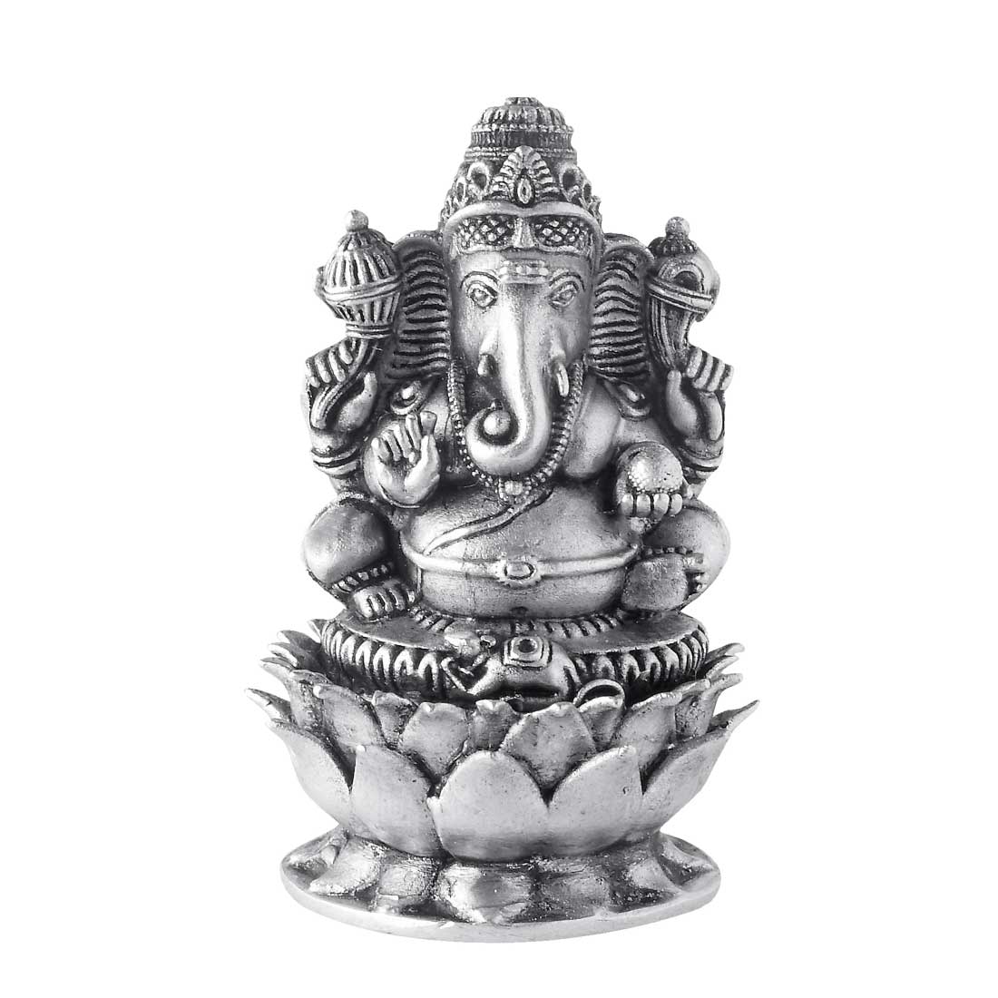 CaratCafe 925 Silver Ganesh Lotus Layer Idol for Car Dashboard