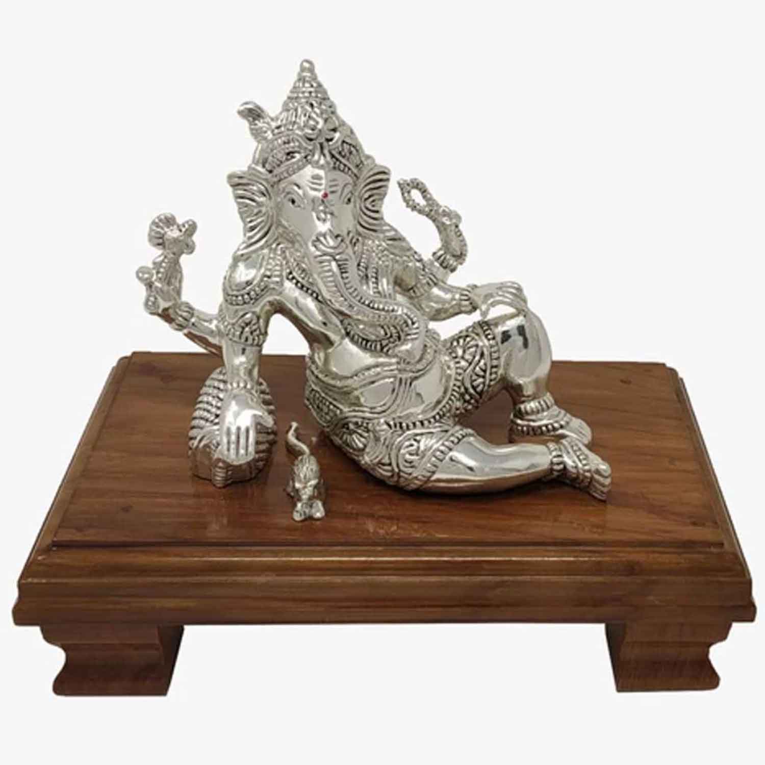 Lord Ganesha Relaxing Pure Silver Idol