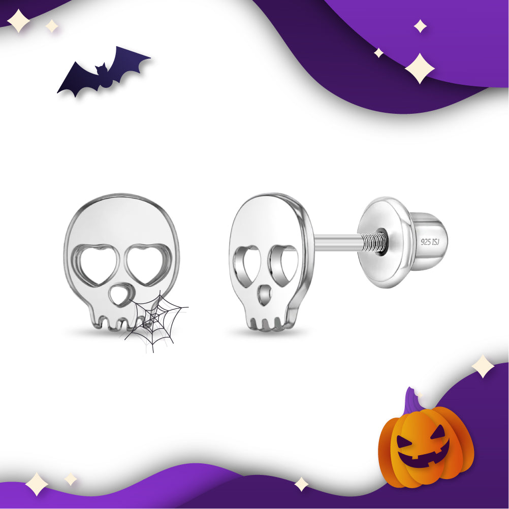 Bones In Love Kids / Children's / Girls Earrings Screw Back - Sterling Silver