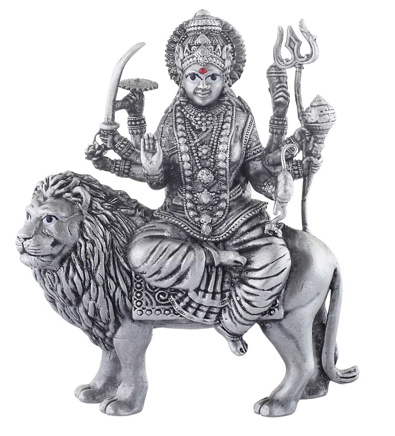 Silver Goddess Maa Durga Statue On Lion