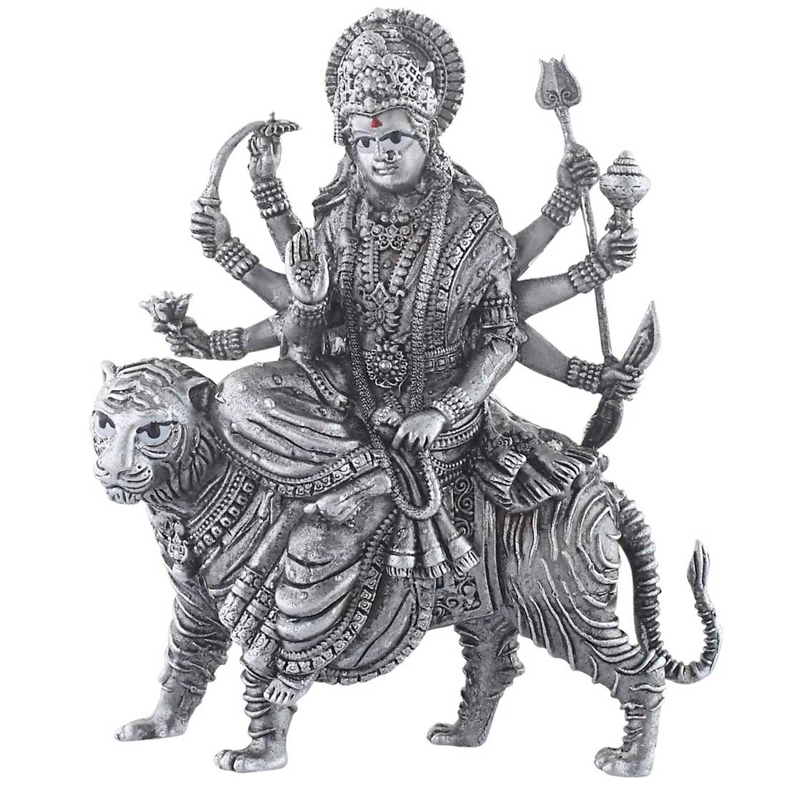 Silver Maa Durga Statue On Tiger, Ambe Mata