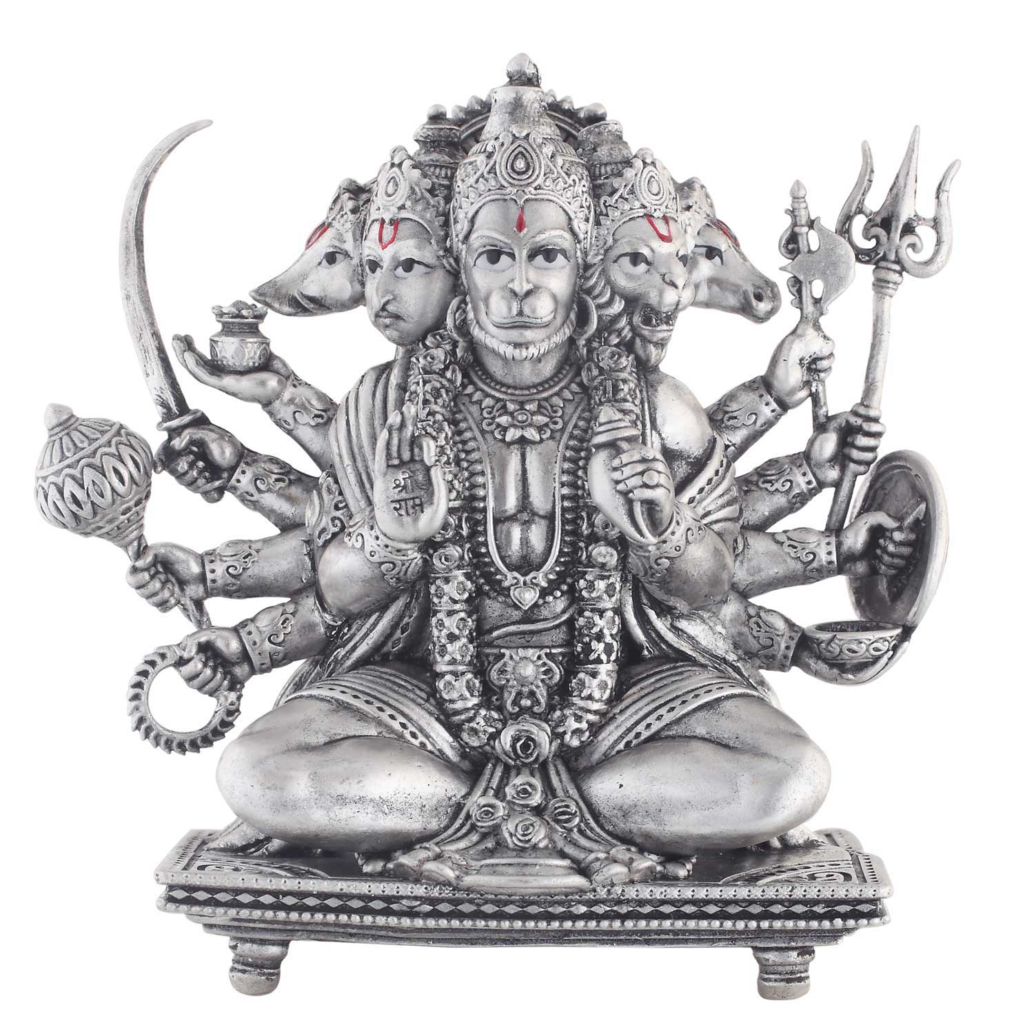 Lord Hanuman Pure Silver Statue, Multi-Armed Panchmukhi Idol
