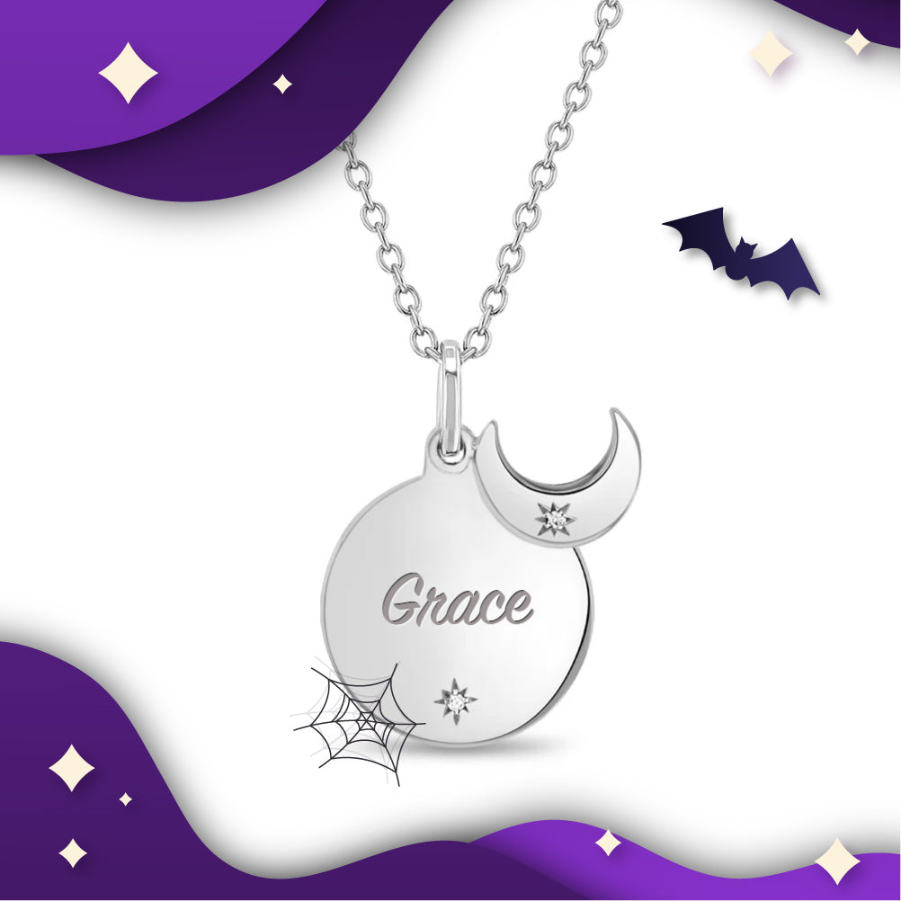 Celestial Crescent Moon Engravable Girls Pendant - Sterling Silver