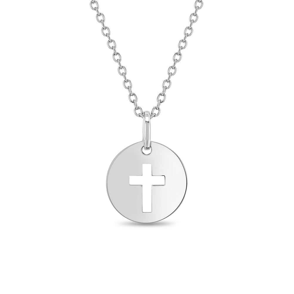 Round Cross Cutout Kids / Children's / Girls Pendant/Necklace - Sterling Silver