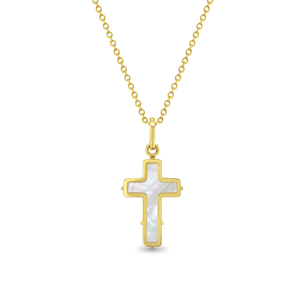 14k Gold Mother of Pearl Cross Baby / Toddler / Kids Pendant/Necklace