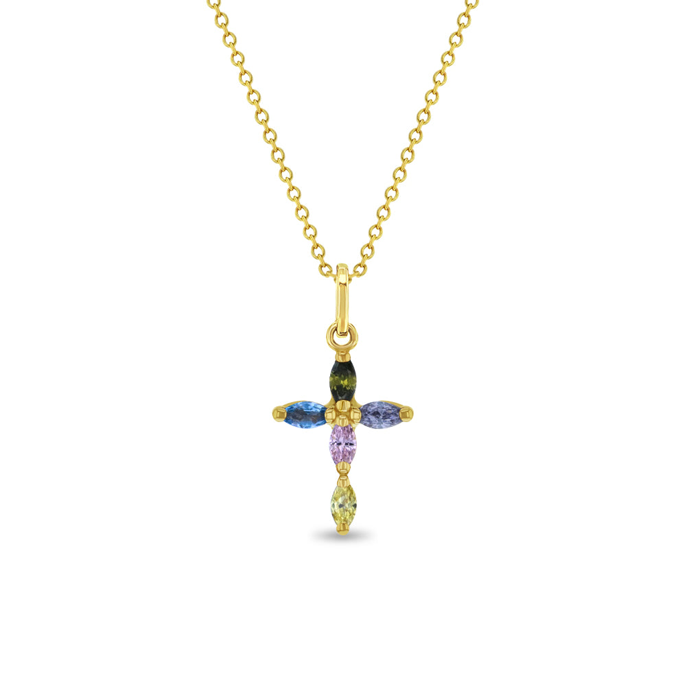14k Gold Multi-Stone Cross CZ Kids / Children's / Girls Pendant/Necklace