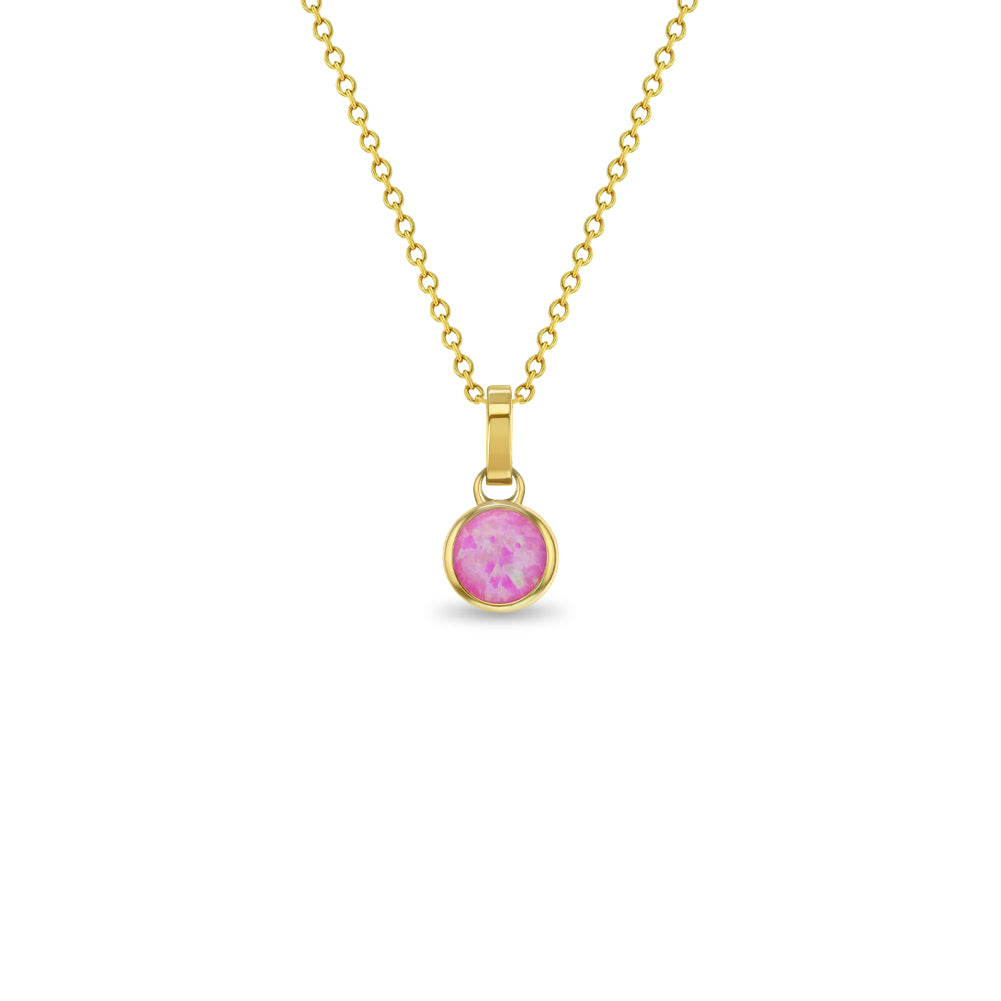 14k Gold Opal Bezel Pendant Pink Kids / Children's / Girls Pendant/Necklace
