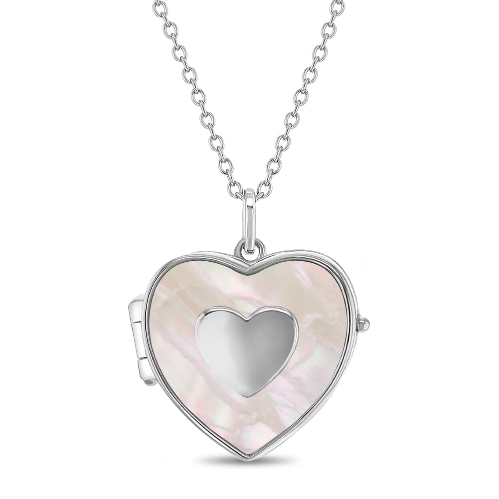 Mother of Pearl Heart Engravable Locket Kids / Children's / Girls - Sterling Silver