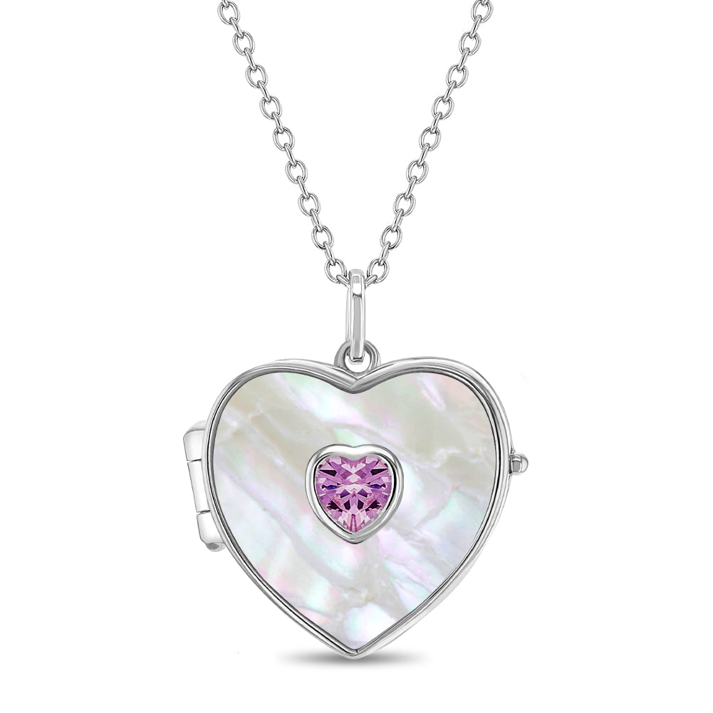 Mother of Pearl Heart Locket Kids / Children's / Girls - Sterling Silver