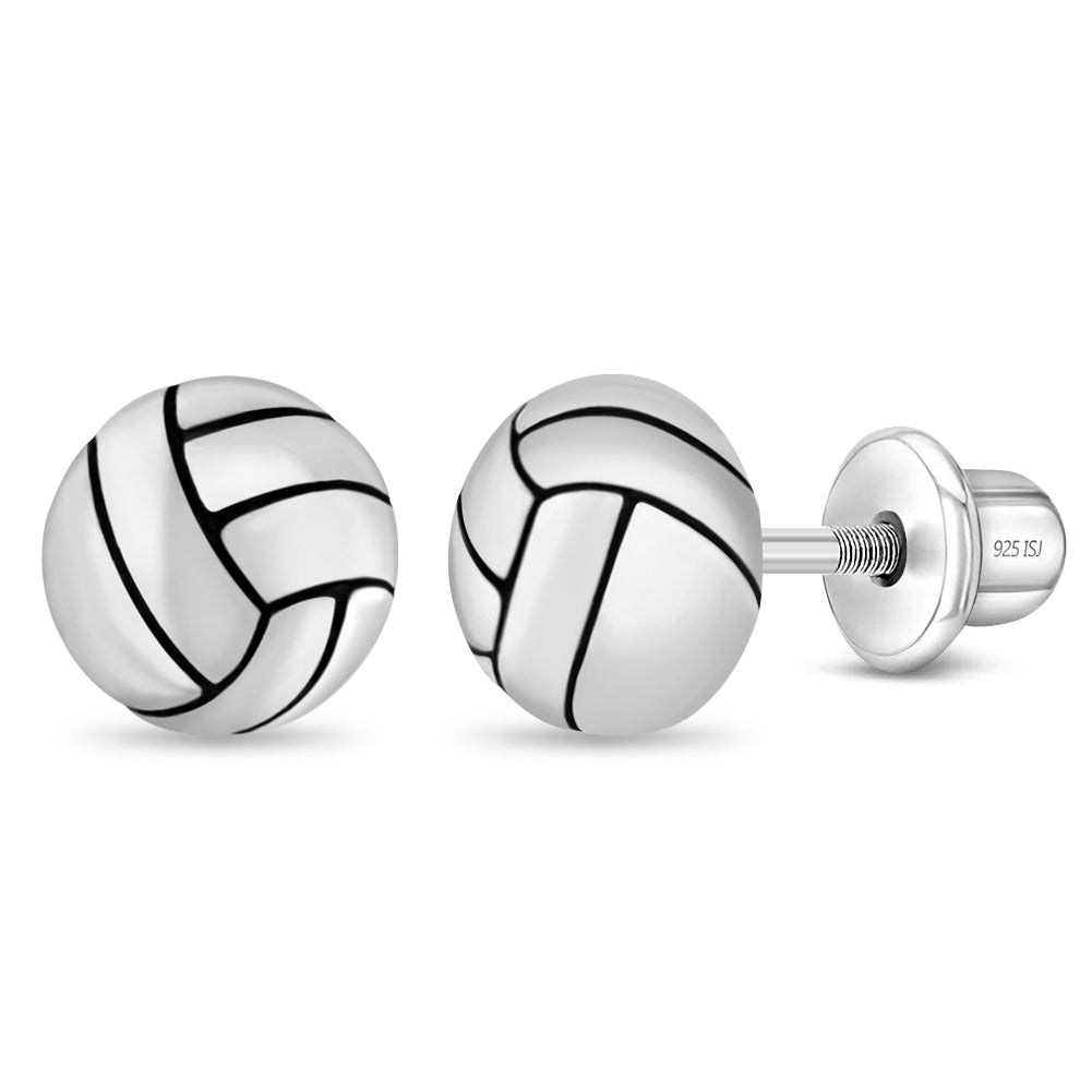 Polished Volleyball Kids / Children's / Girls Earrings - Sterling Silver